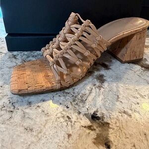 Marc Fisher Tan Woven Block Heel Mules